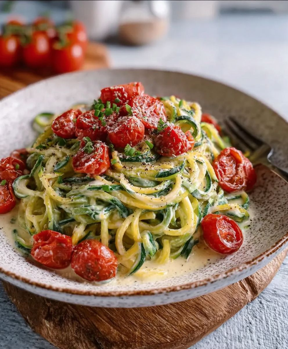 Zucchini Spaghetti Frischkäse Tomatensoße