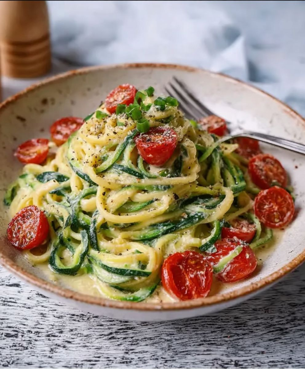 Zucchini Spaghetti Frischkäse Tomatensoße