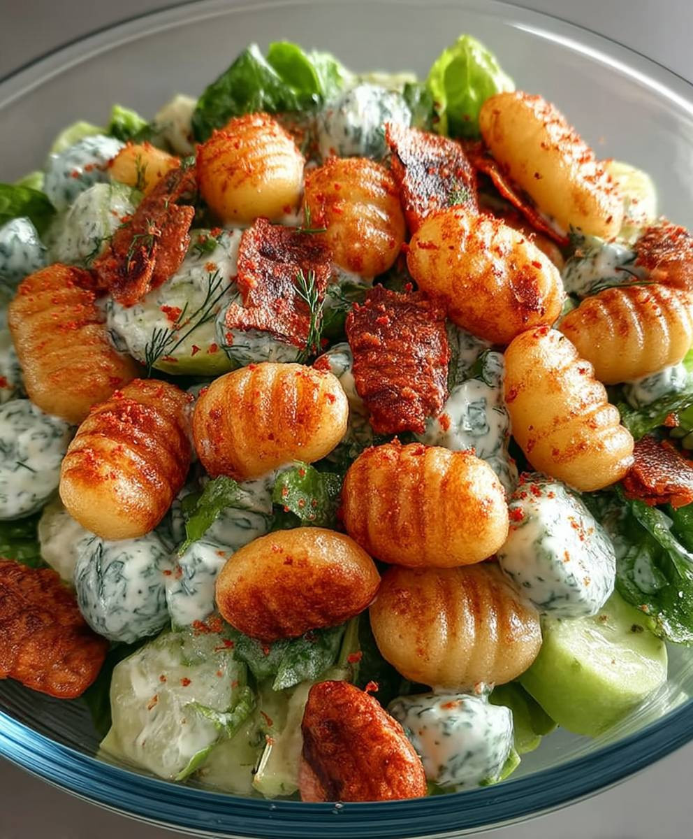 Knuspriger Gnocchi Salat Joghurt